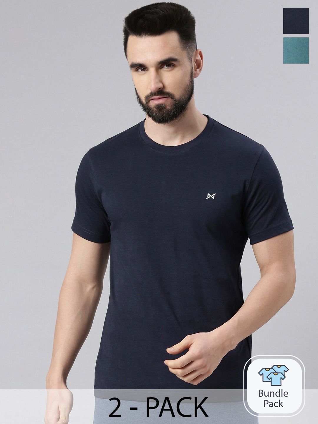 

Force NXT Pack of 2 Super Combed Cotton T-Shirt, Navy blue