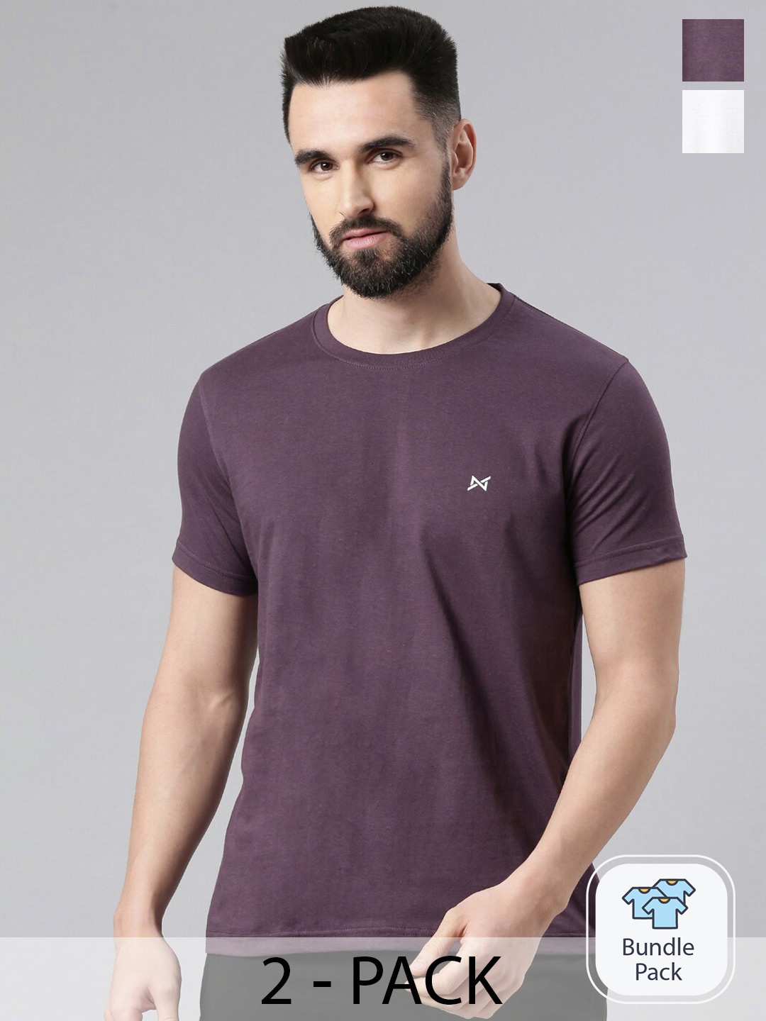 

Force NXT Pack Of 2 Round Neck Super Combed Cotton T-shirts, Mauve