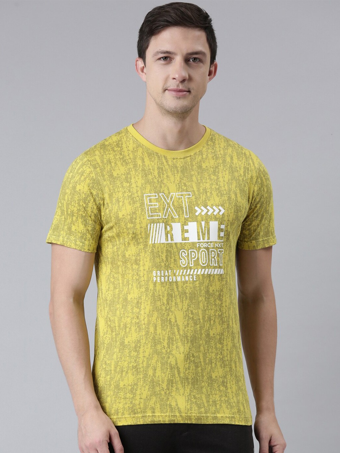 

Force NXT Men Printed Pack of 1 Super Combed Cotton T-Shirt, Yellow