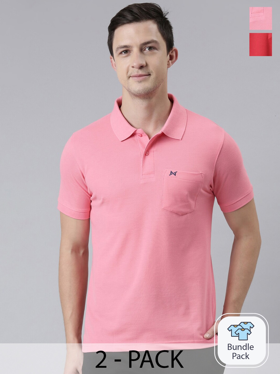 

Force NXT Pack of 2 Super Combed Cotton Polo T-Shirt, Pink