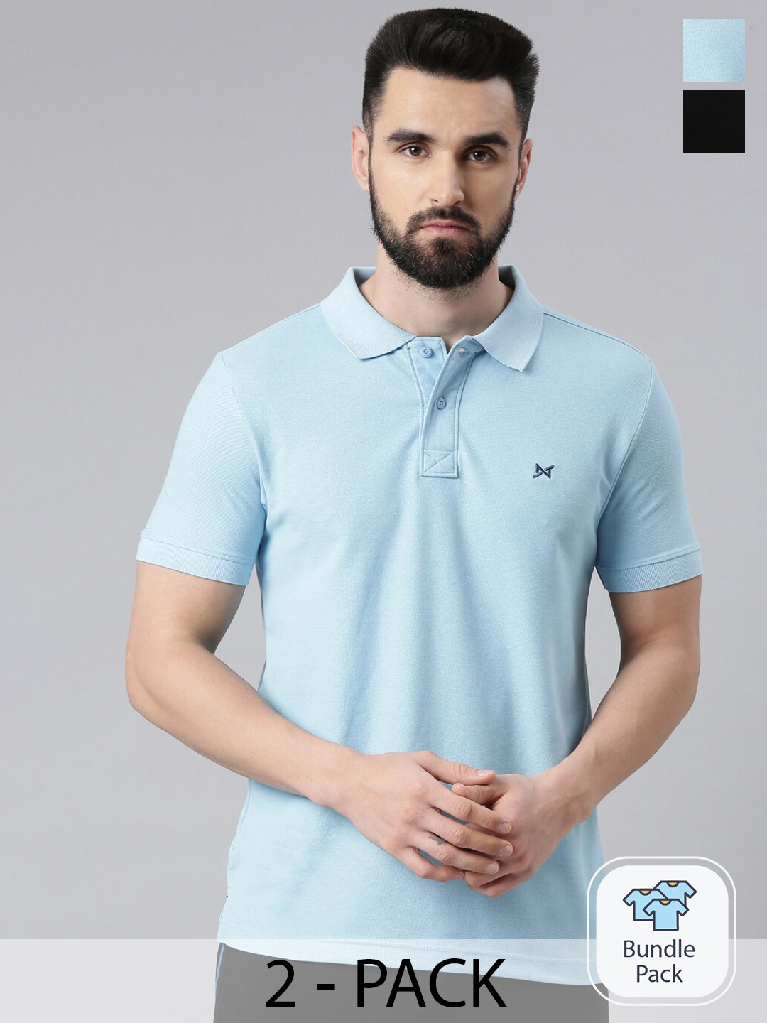

Force NXT Men Solid Pack of 2 Super Combed Cotton Polo T-Shirt, Blue