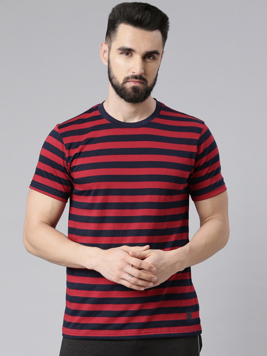 

Force NXT Men Striped Pack of 1 Super Combed Cotton T-Shirt, Red
