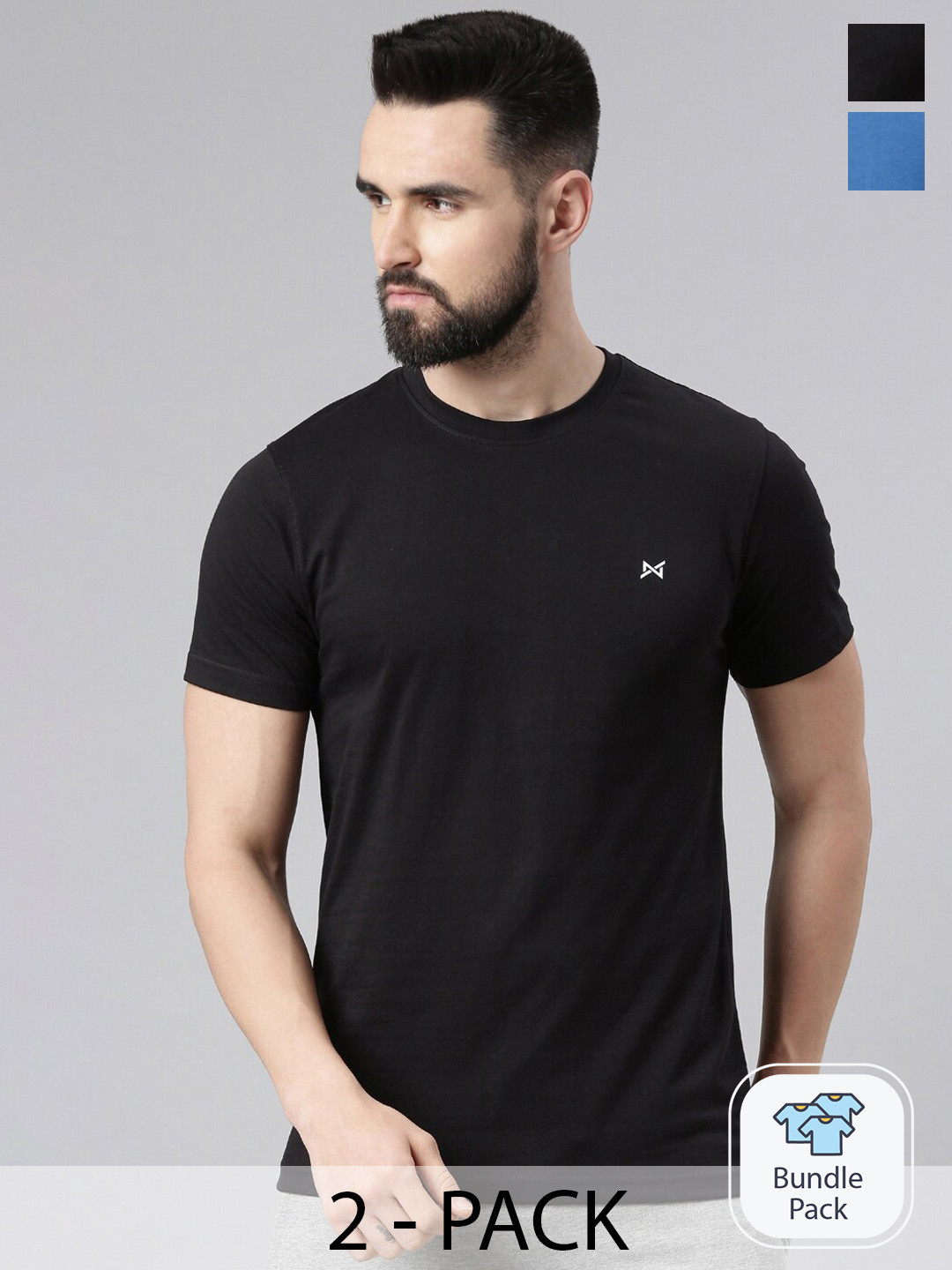 

Force NXT Pack Of 2 Super Combed Cotton T-Shirt, Black