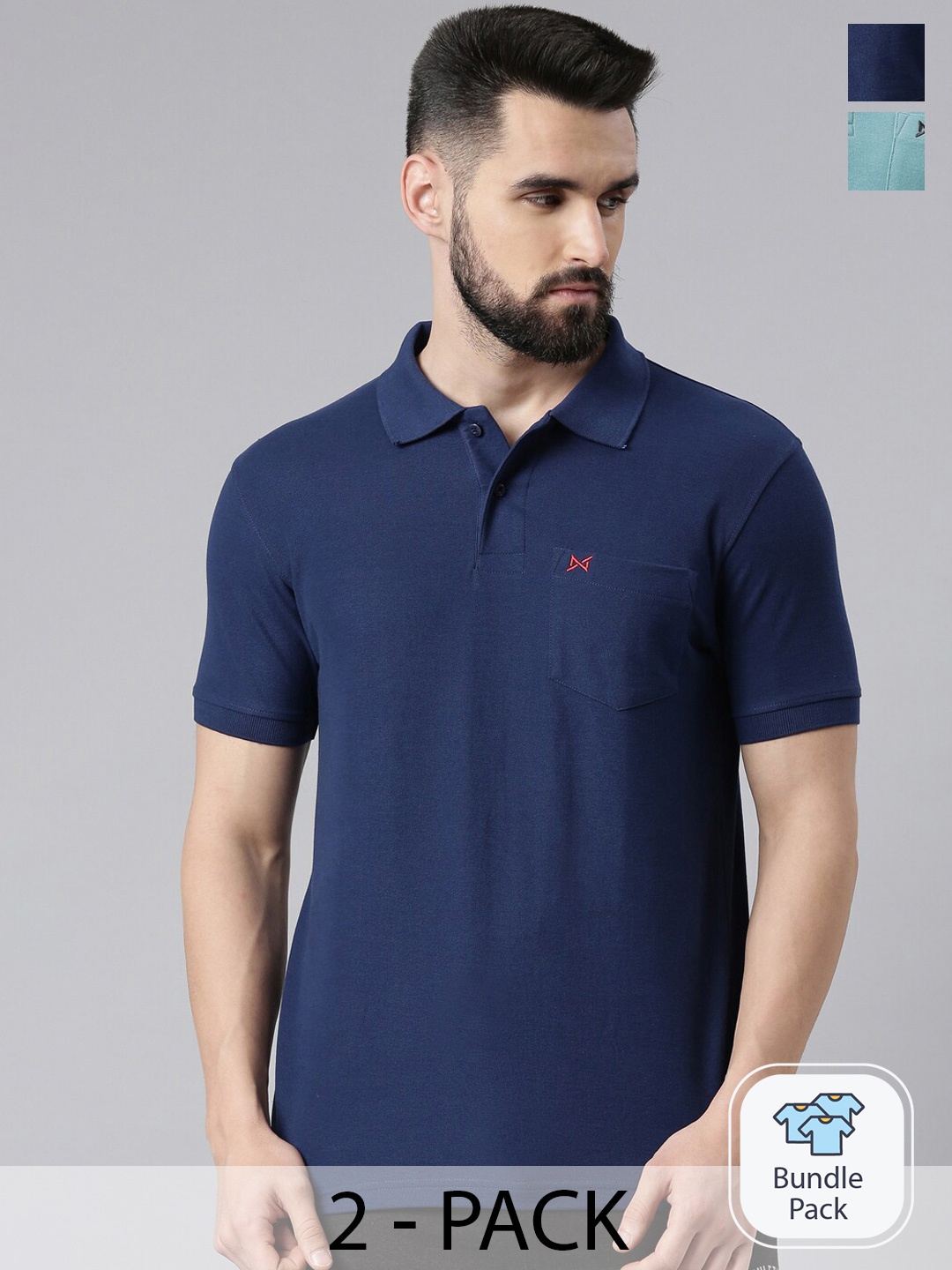 

Force NXT Pack Of 2 Super Combed Cotton Polo Collar T-Shirt, Navy blue