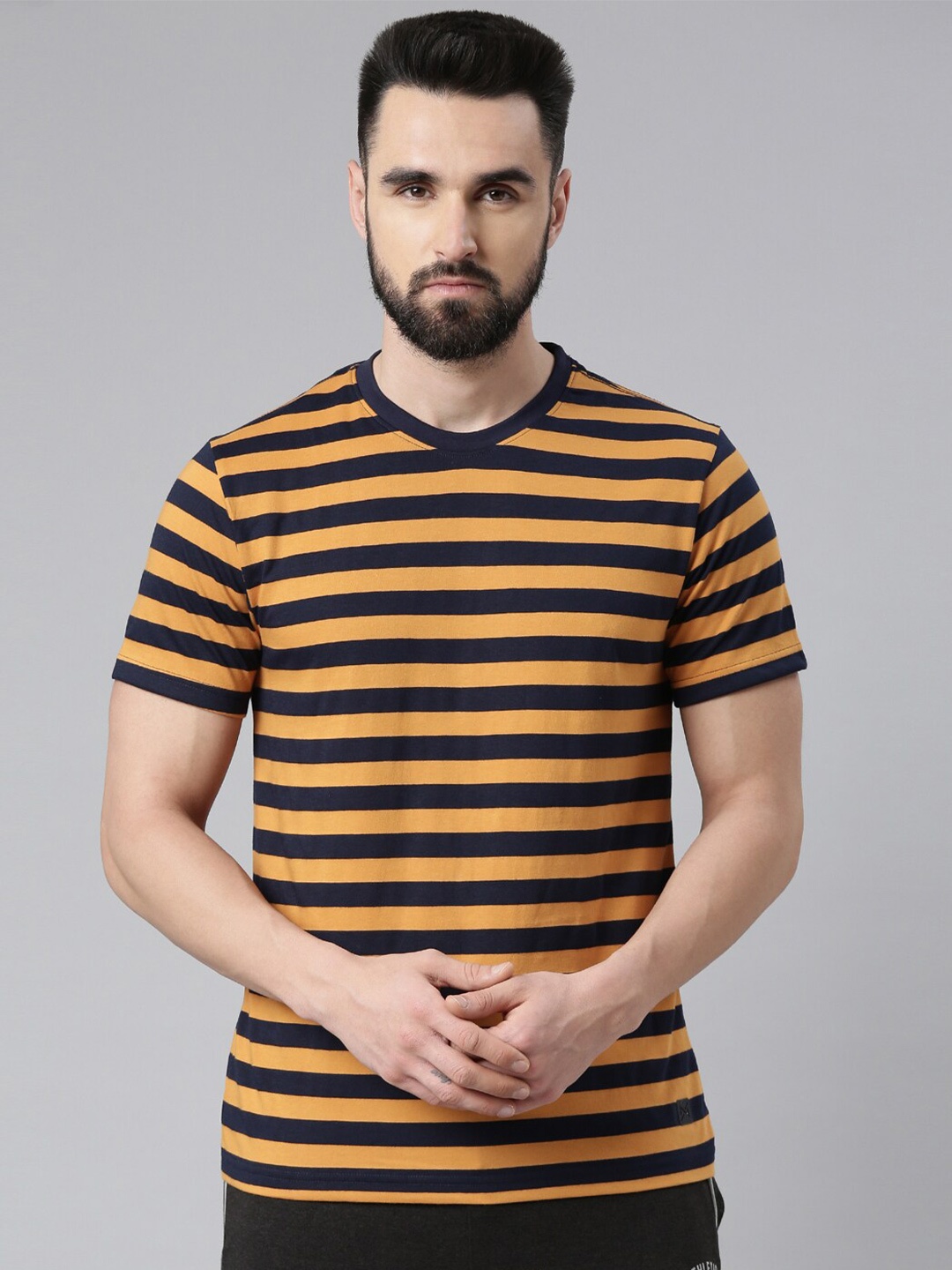 

Force NXT Men Striped Pack of 1 Super Combed Cotton T-Shirt, Yellow