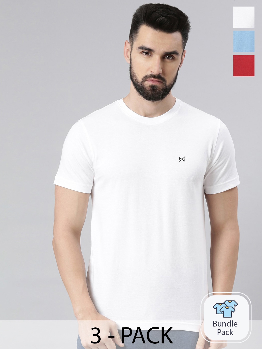 

Force NXT Pack Of 3 Super Combed Cotton T-Shirt, White