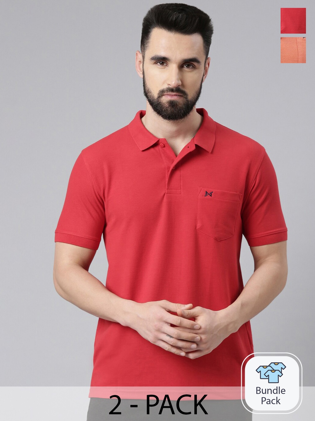 

Force NXT Pack Of 2 Super Combed Cotton Polo Collar T-Shirt, Red
