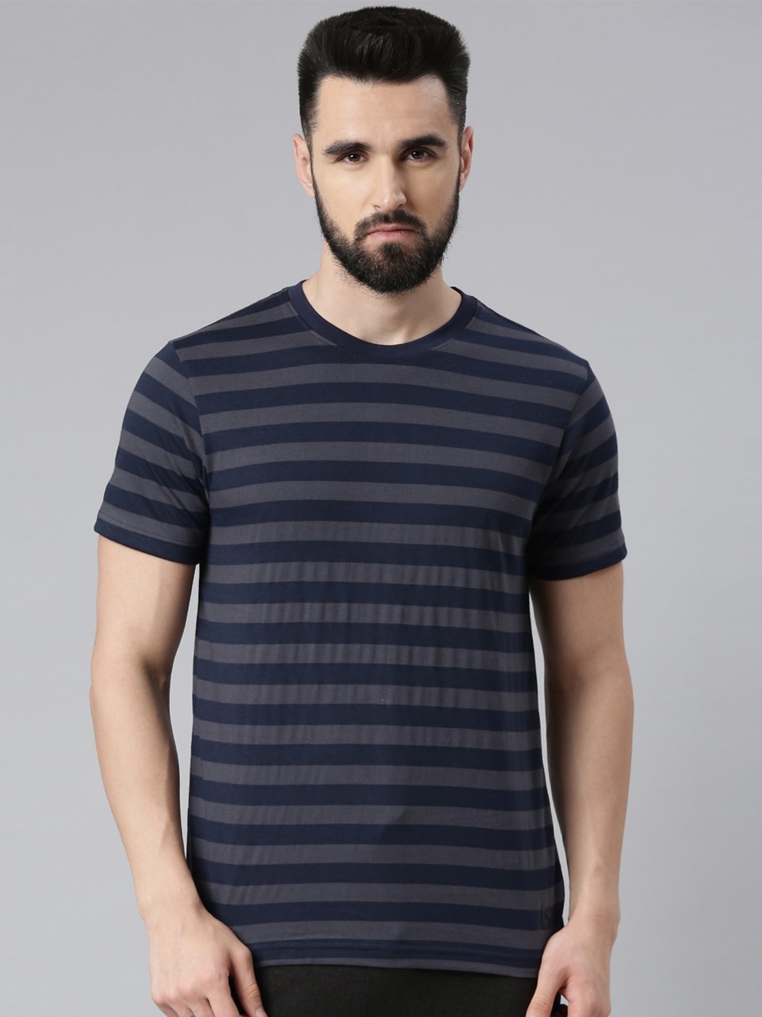 

Force NXT Men Striped Pack of 1 Super Combed Cotton T-Shirt, Navy blue