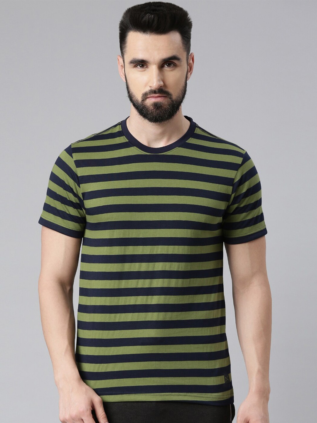 

Force NXT Men Striped Pack of 1 Super Combed Cotton T-Shirt, Navy blue