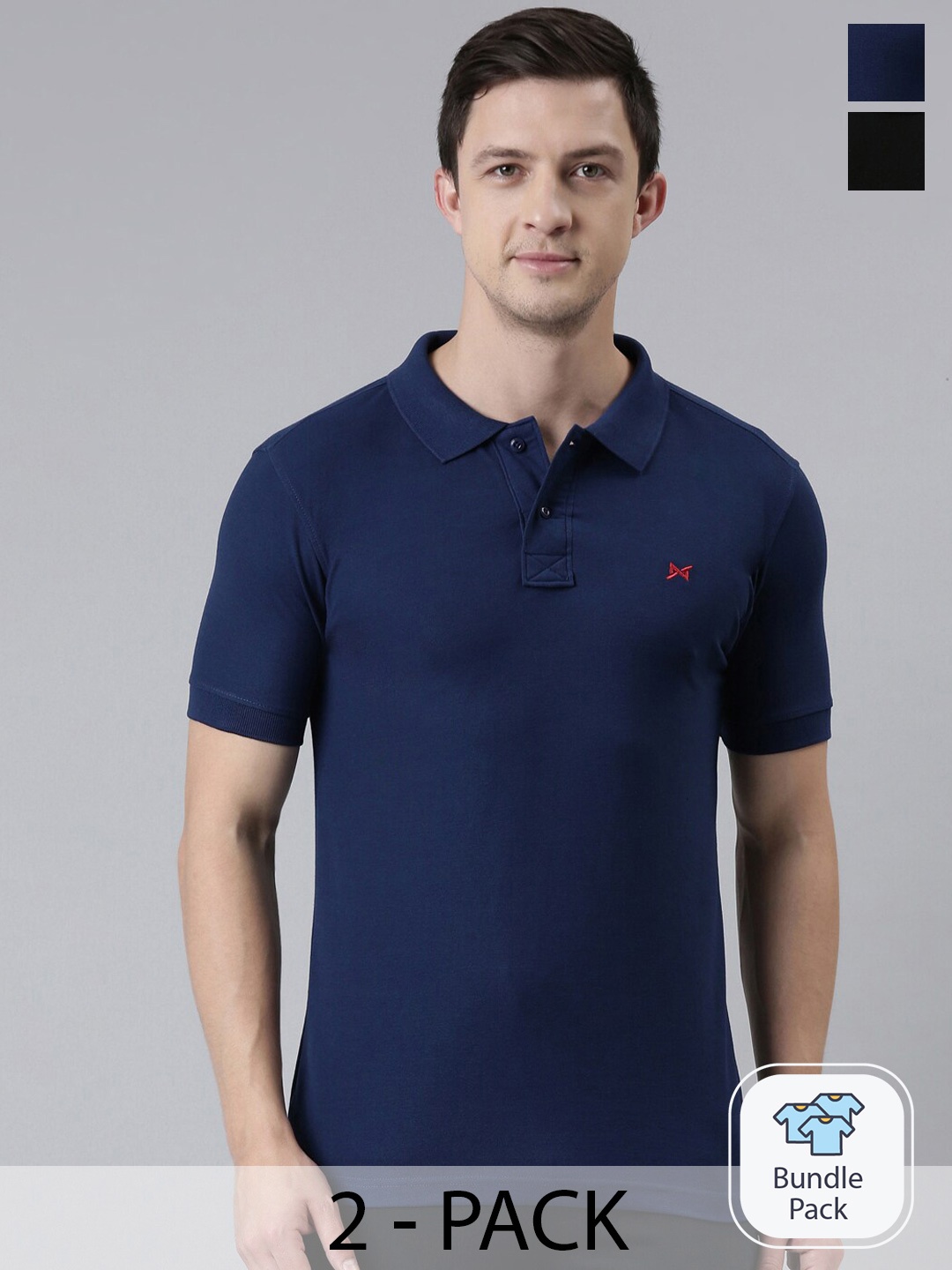 

Force NXT Men Solid Pack of 2 Super Combed Cotton Polo T-Shirt, Navy blue