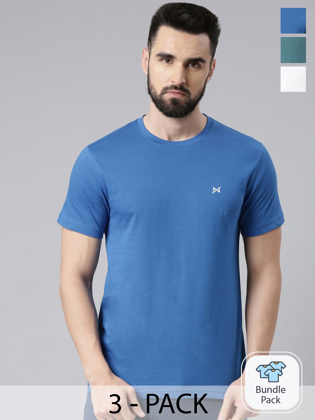 

Force NXT Men Solid Pack of 2 Super Combed Cotton T-Shirt, Blue