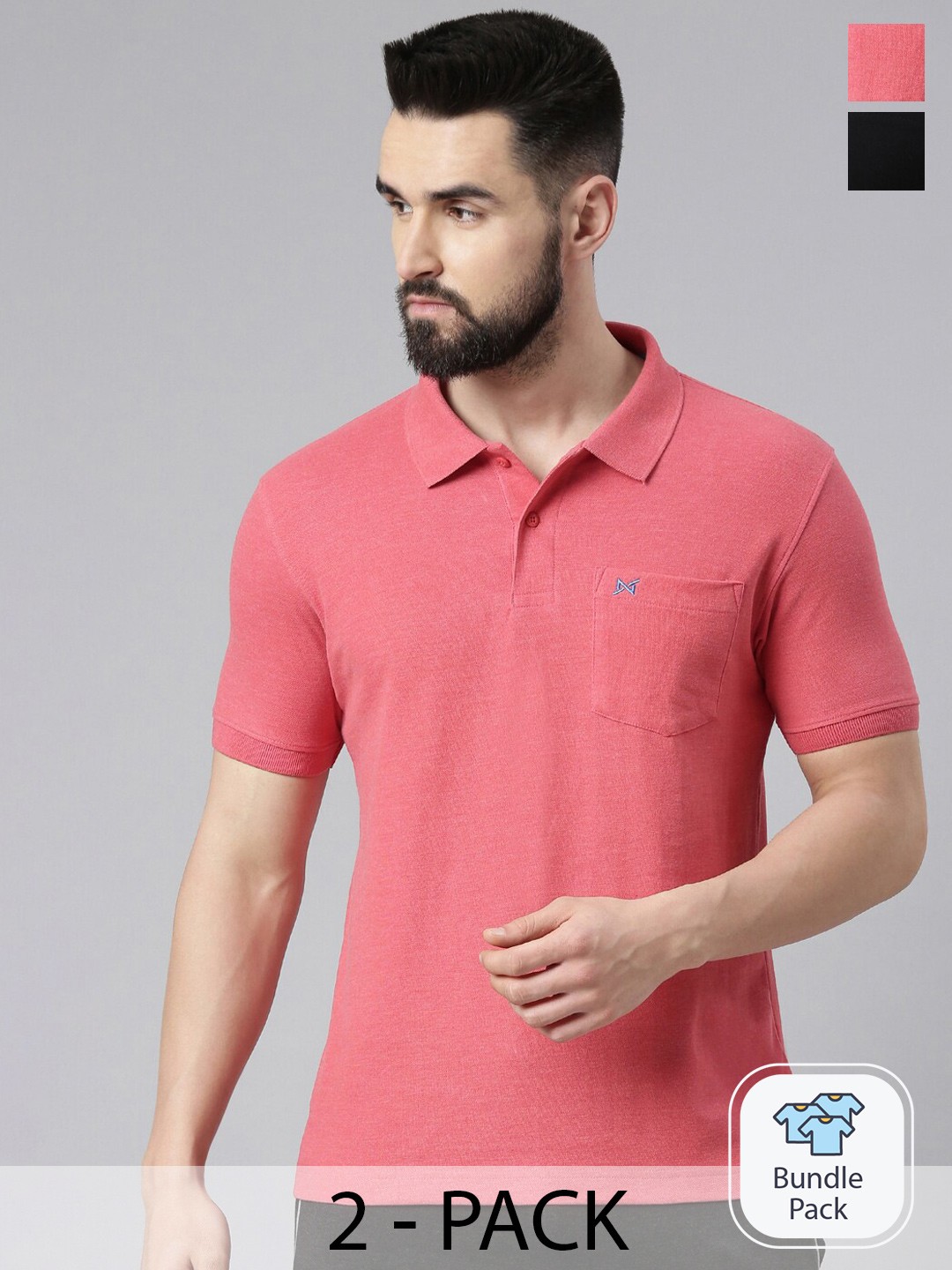 

Force NXT Pack Of 2 Super Combed Cotton Polo Collar T-Shirt, Red