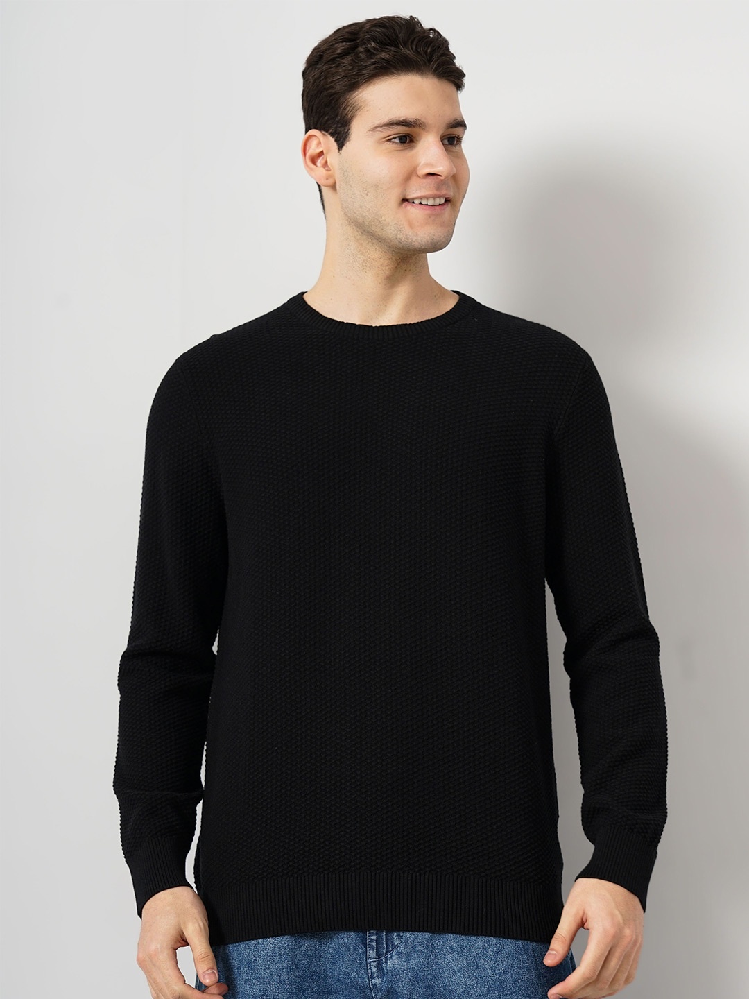 

Celio Round Neck Cotton Pullover Sweater, Black