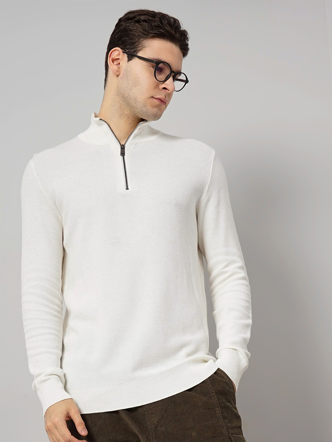 

Celio Mock Collar Cotton Pullover, Off white
