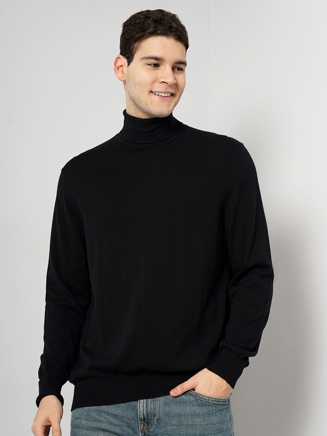 

Celio Mock Collar Cotton Pullover, Black