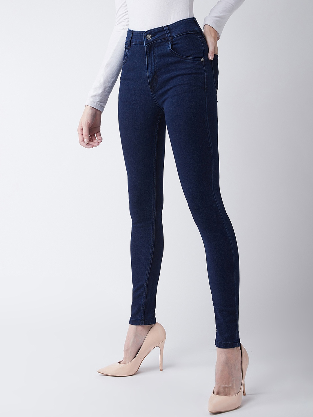 

DressBerry Women Navy Blue Skinny Fit High-Rise Clean Look Stretchable Jeans