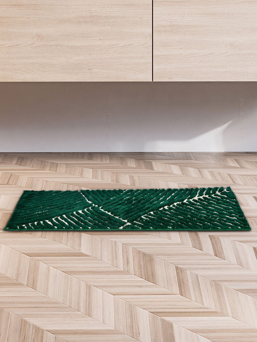 

Athome by Nilkamal Green Textured Rectangular Anti-Skid Runner