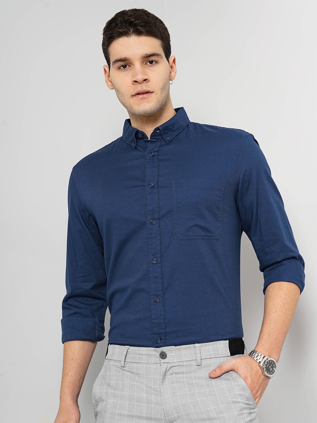 

Celio Classic Button Down Collar Cotton Formal Shirt, Navy blue