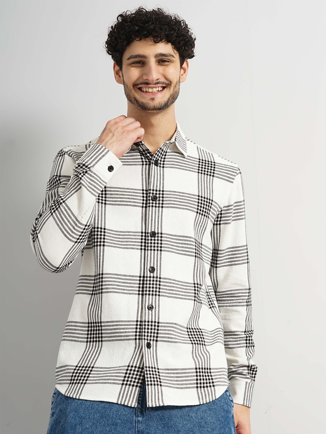 

Celio Classic Tartan Checks Cotton Casual Shirt, White