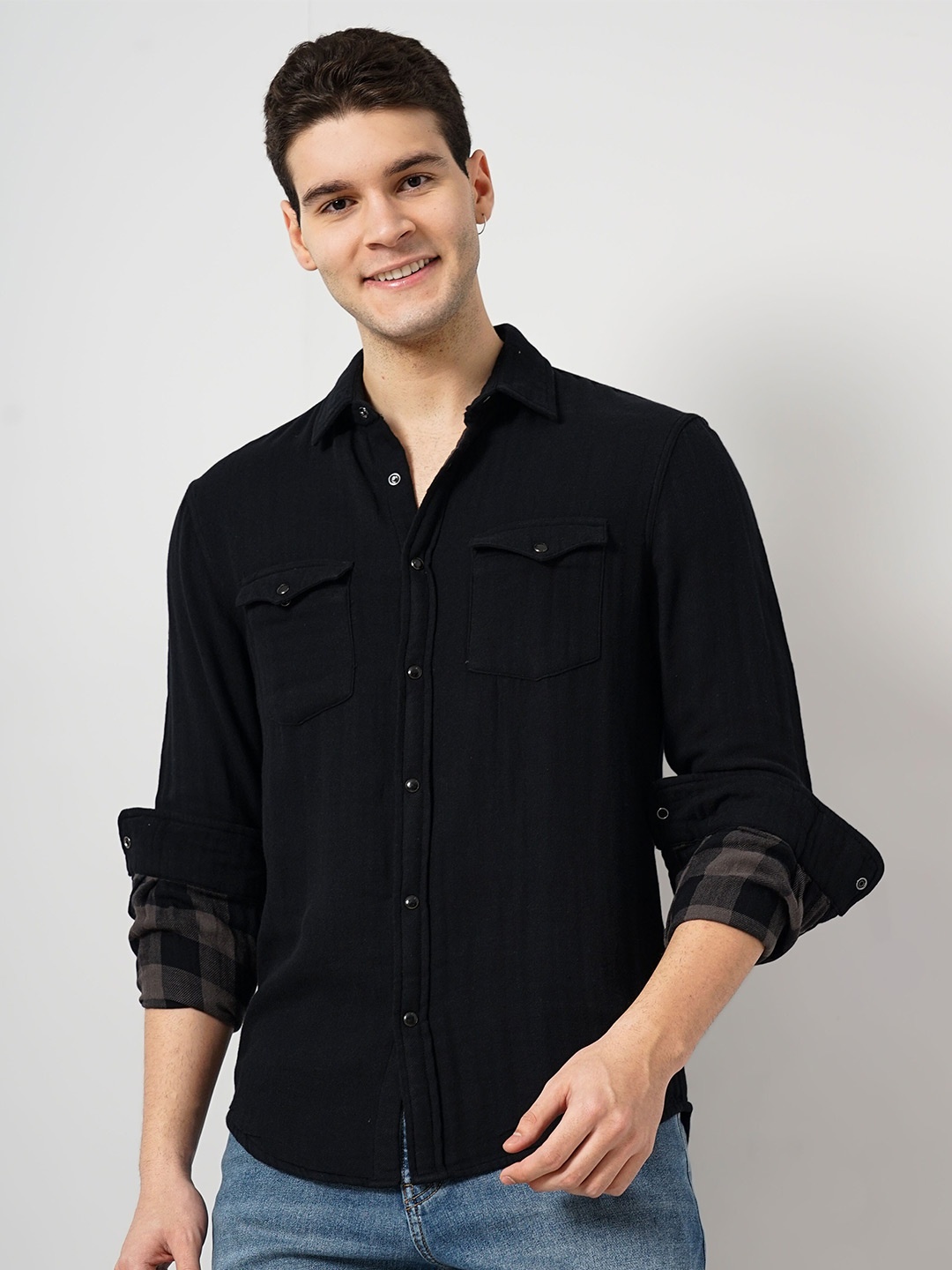 

Celio Classic Regular Fit Cotton Casual Shirt, Black