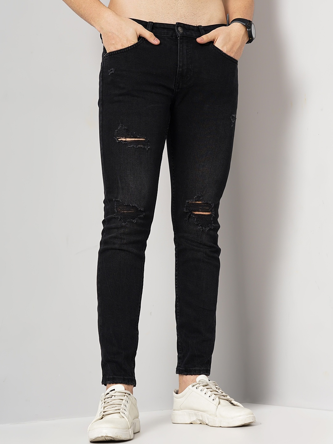 

Celio Men Black Jean Mildly Distressed Light Fade Stretchable Jeans