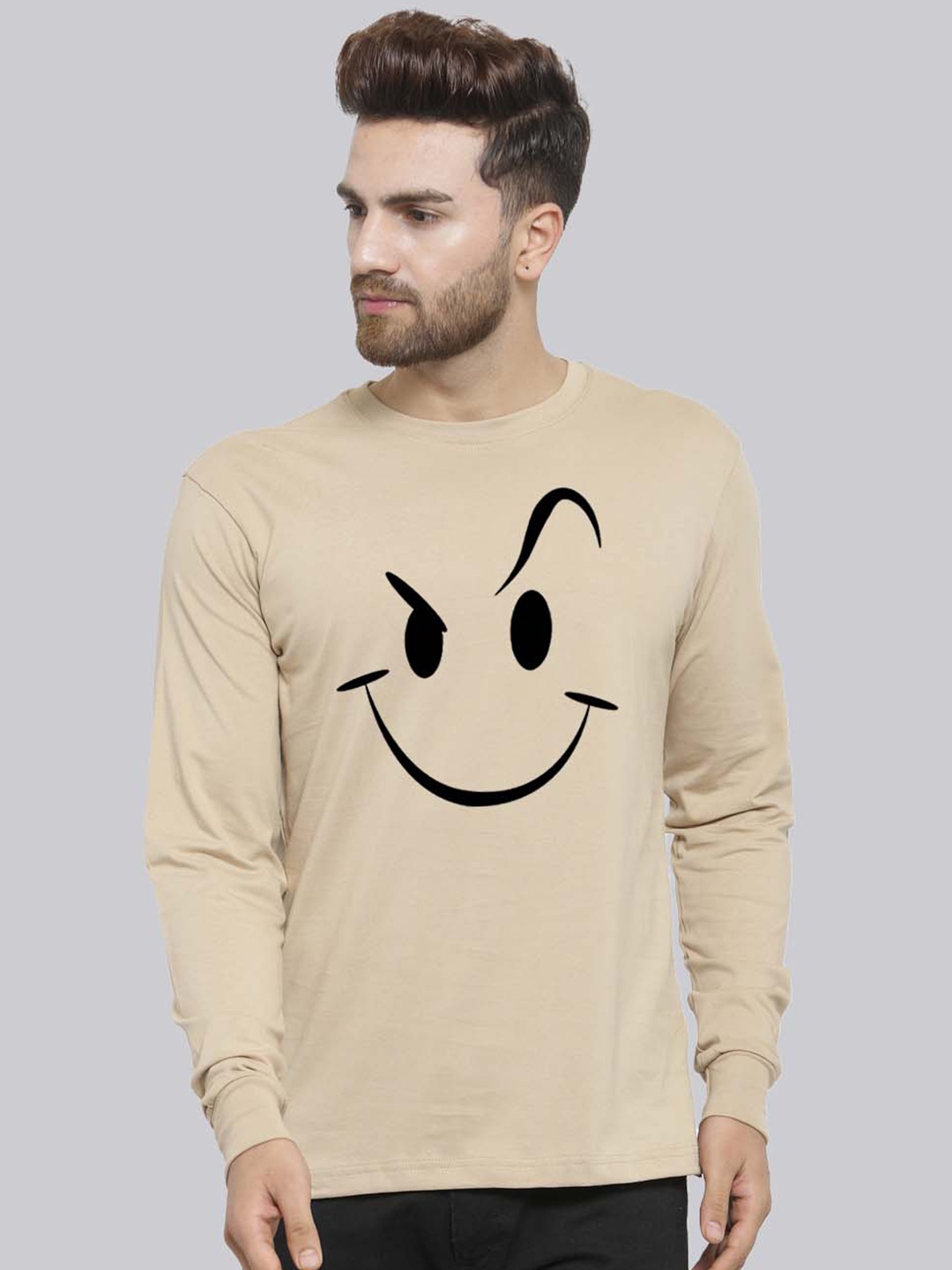 

Friskers Graphic Printed Round Neck Slim Fit Cotton T-shirt, Beige