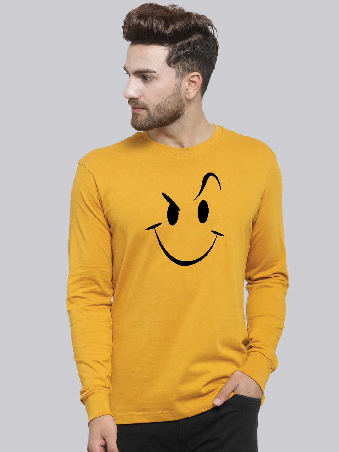 

Friskers Graphic Printed Round Neck Slim Fit Cotton T-shirt, Mustard