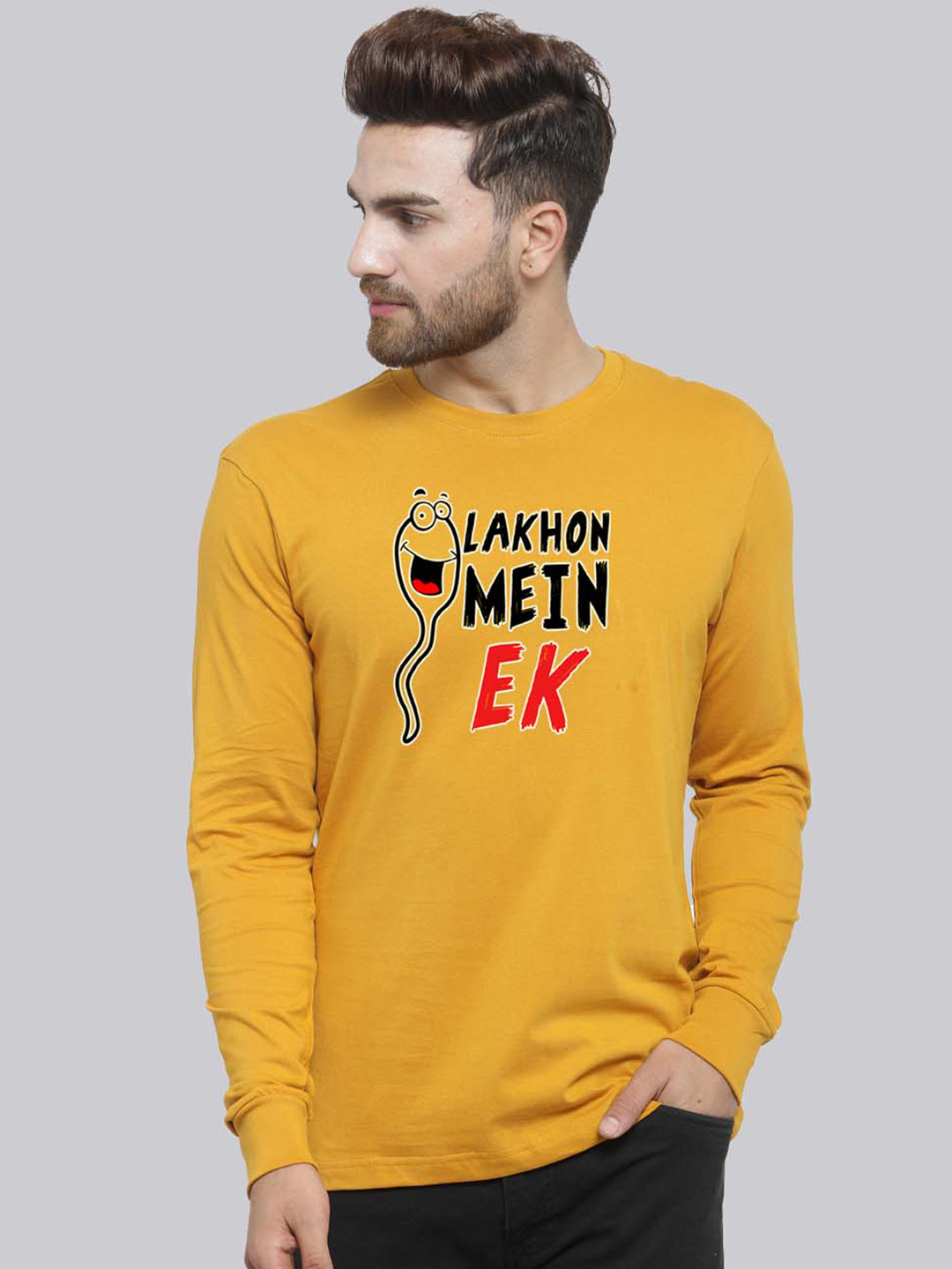 

Friskers Typography Printed Slim Fit Cotton T-shirt, Mustard
