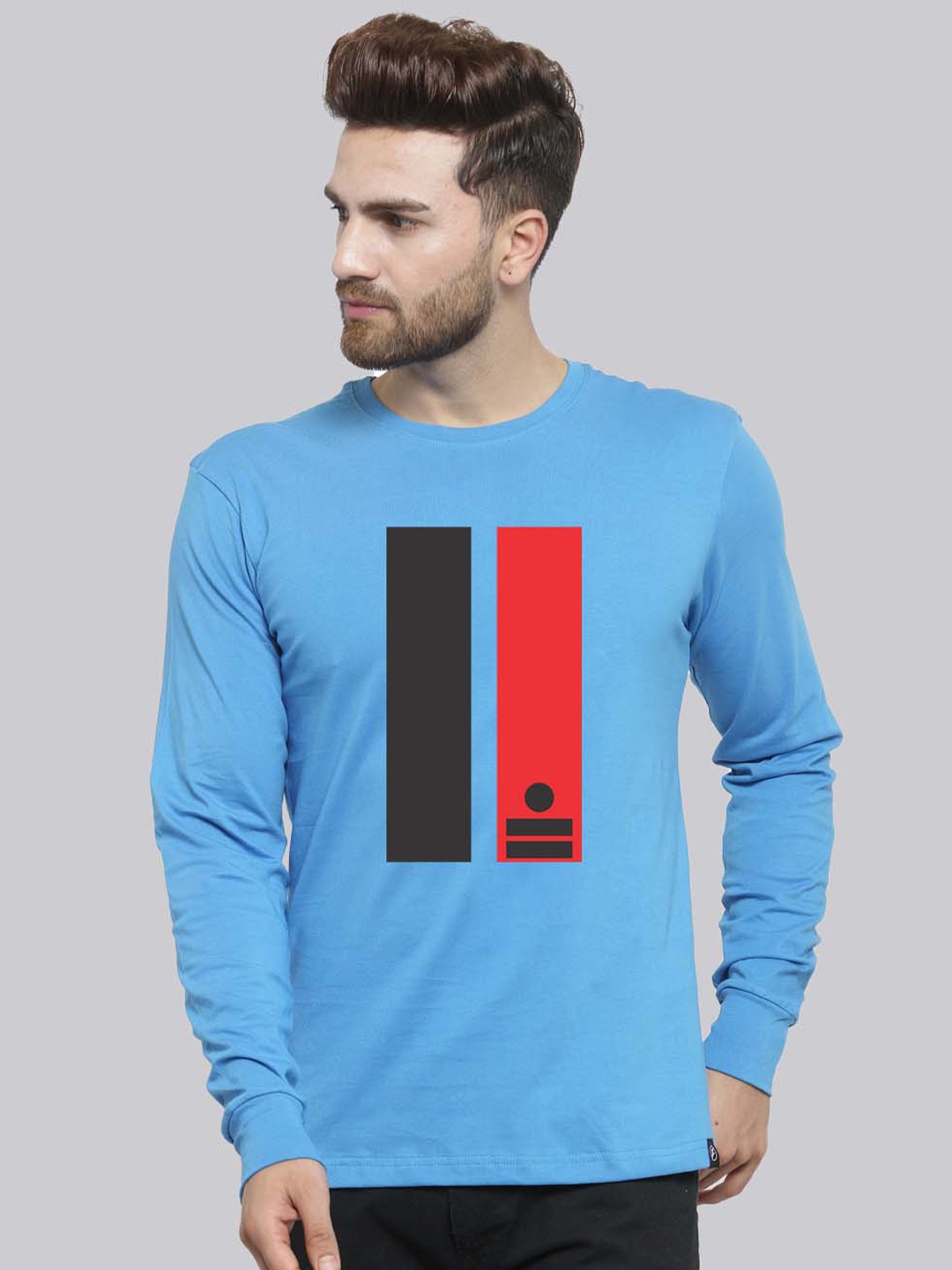 

Friskers Geometric Printed Round Neck Slim Fit Cotton T-shirt, Turquoise blue