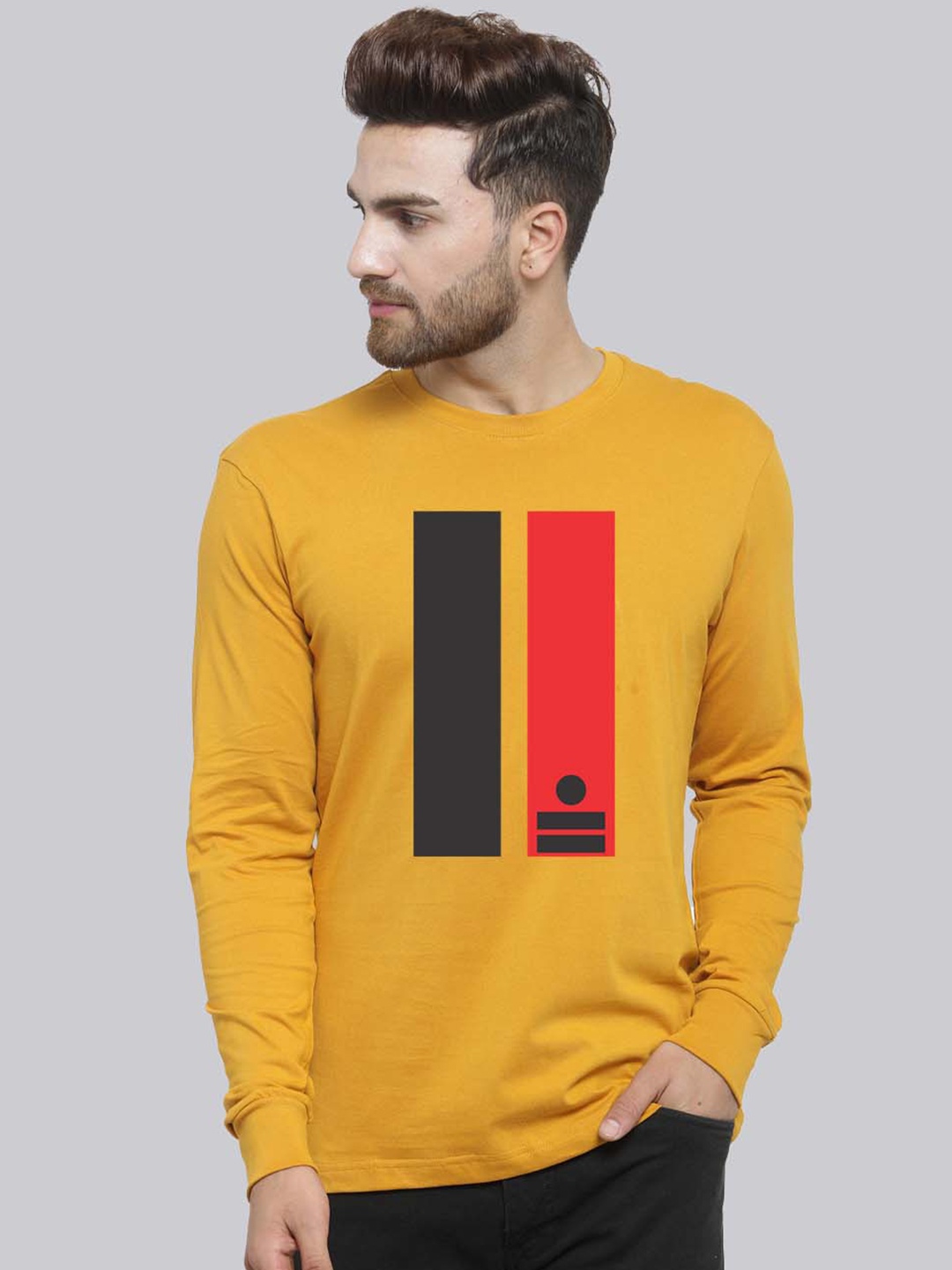 

Friskers Geometric Printed Pure Cotton Bio Wash Slim Fit T-shirt, Mustard
