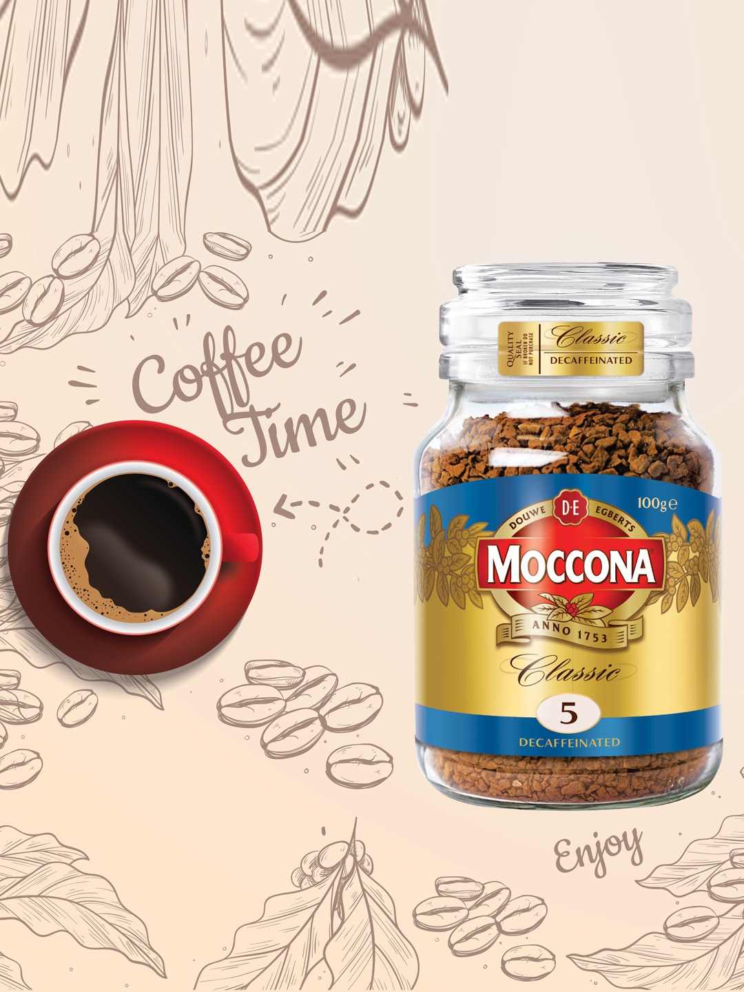 

Moccona Classic Decaffinated Instant Coffee, Khaki