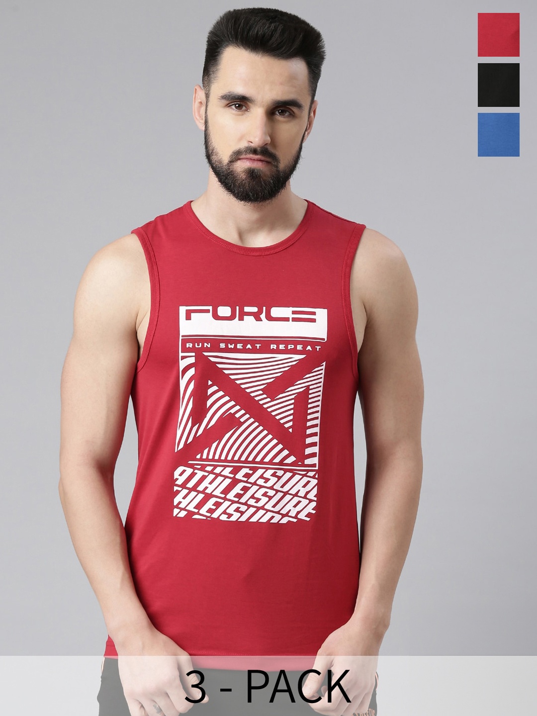 

Force NXT Pack of 3 Printed Anti-Viral Anti-Odour Cool Muscle Tee, Red