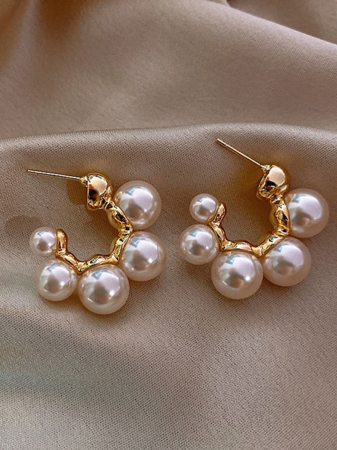 

SALTY Pearl Perfection Half Hoop Stud Earrings for Women, Gold