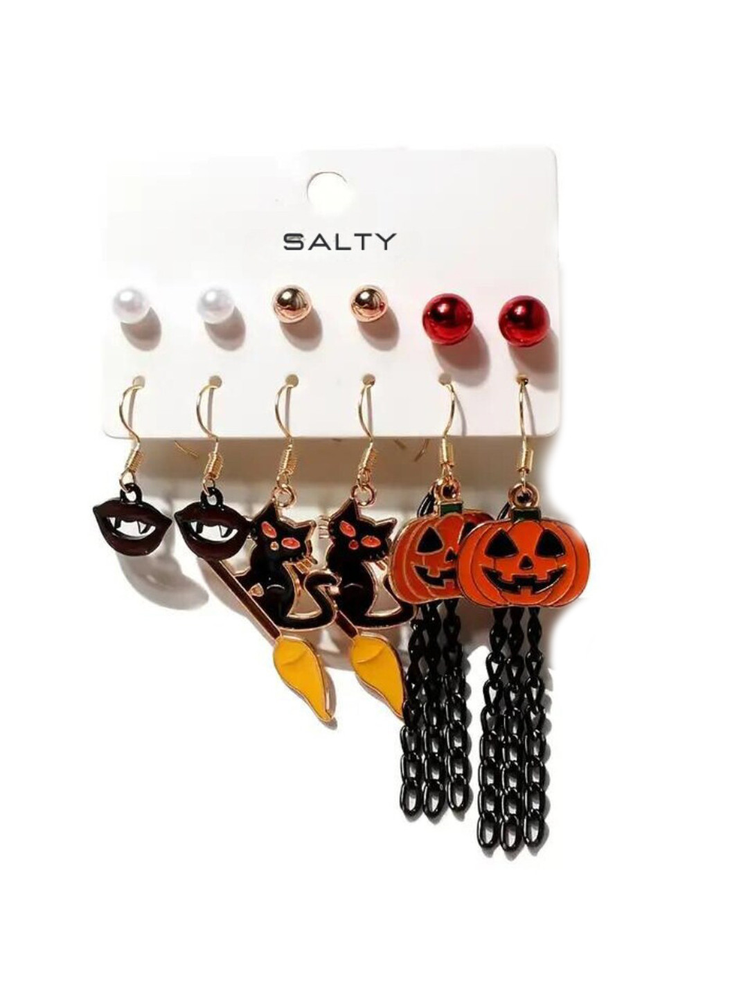 

SALTY Set Of 6 Enamelled Studs & Drop Earrings, Gold