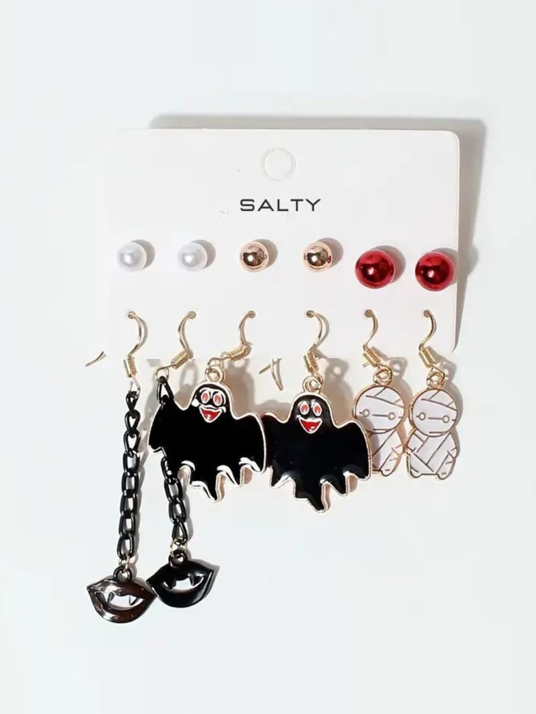 

SALTY Set Of 6 Enamelled Studs & Drop Earrings, Gold