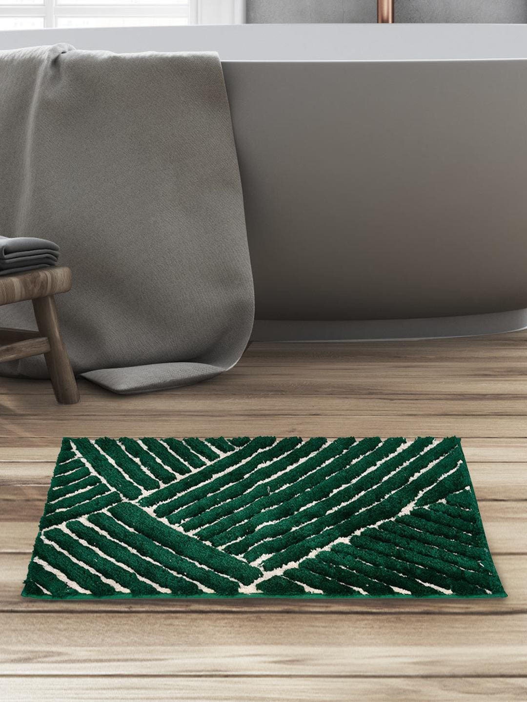 

Athome by Nilkamal Green Abstract 600 GSM Anti Skid Bath Rug