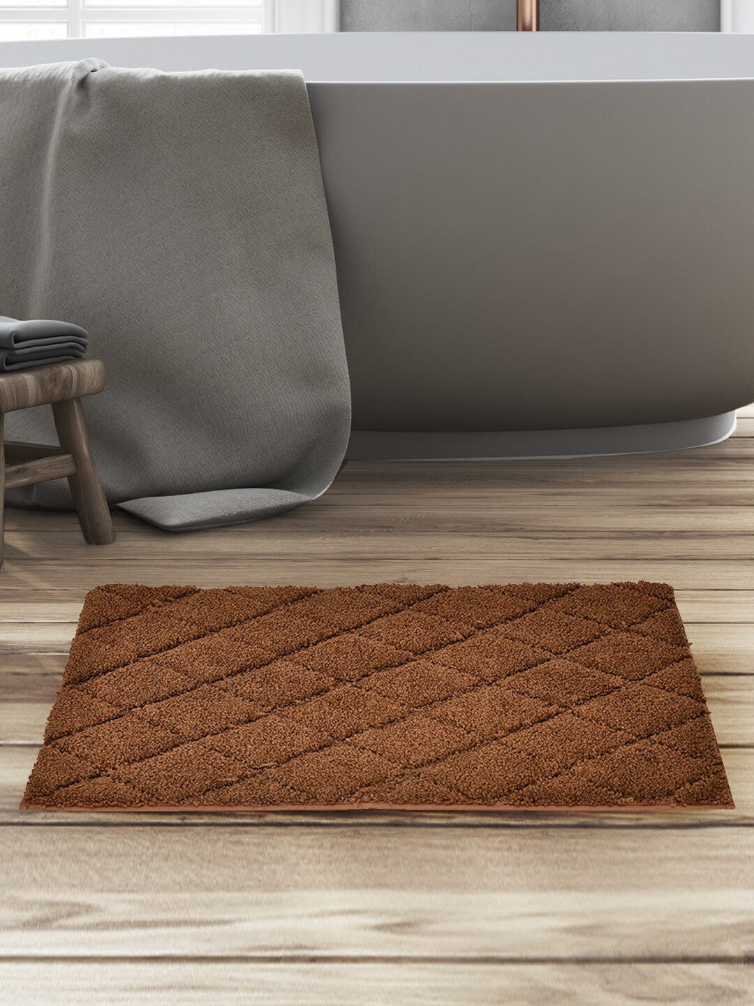 

Athome by Nilkamal Brown Rectangle 600 GSM Anti Skid Bath Mat
