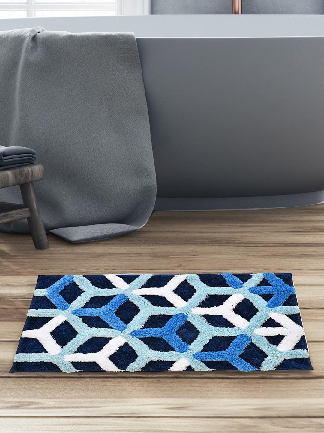 

Athome by Nilkamal Navy Blue & Blue Ariana Abstract 600 Anti Skid Bath Mat