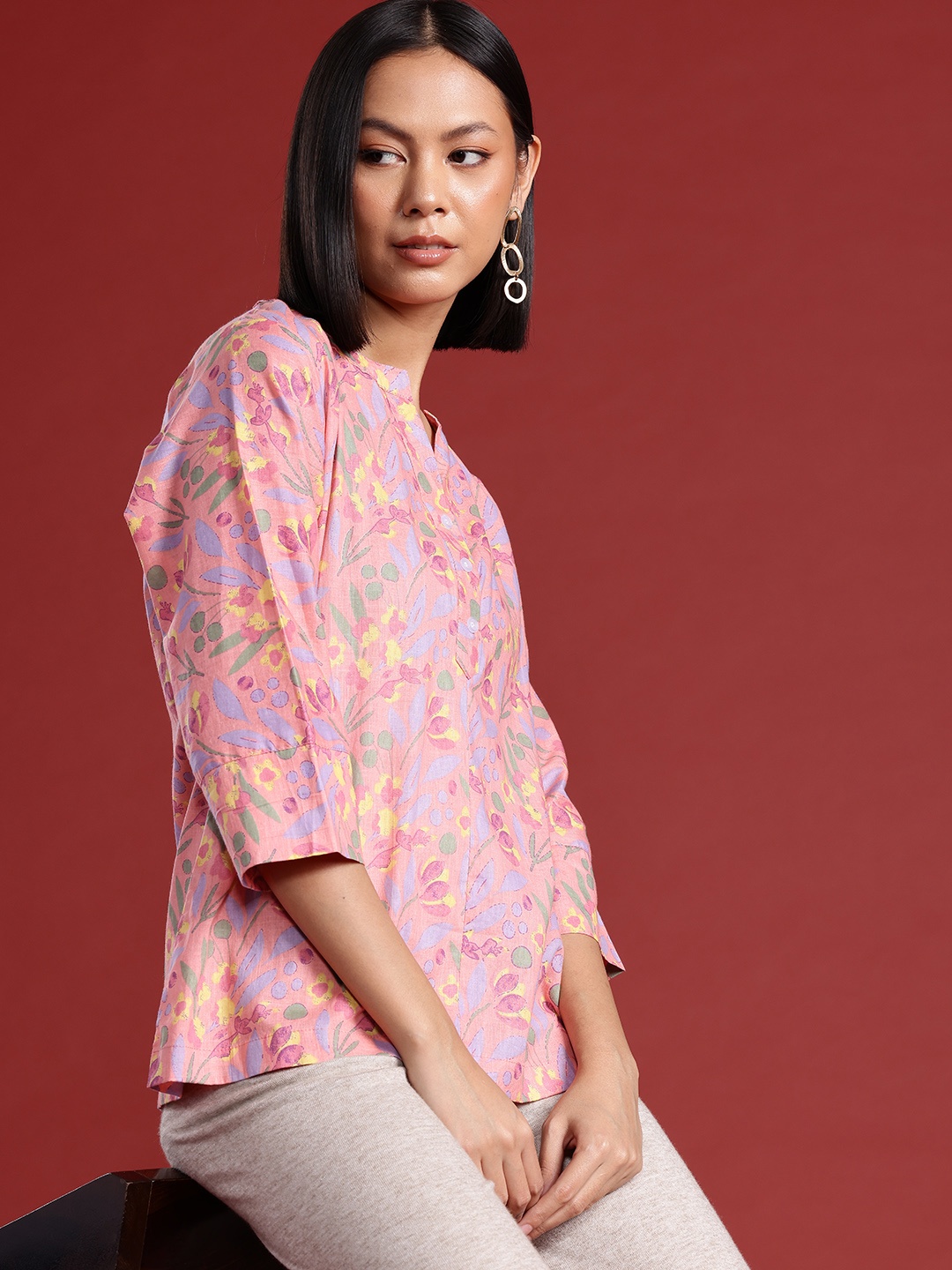 

all about you Women Floral Print Cotton Top, Pink