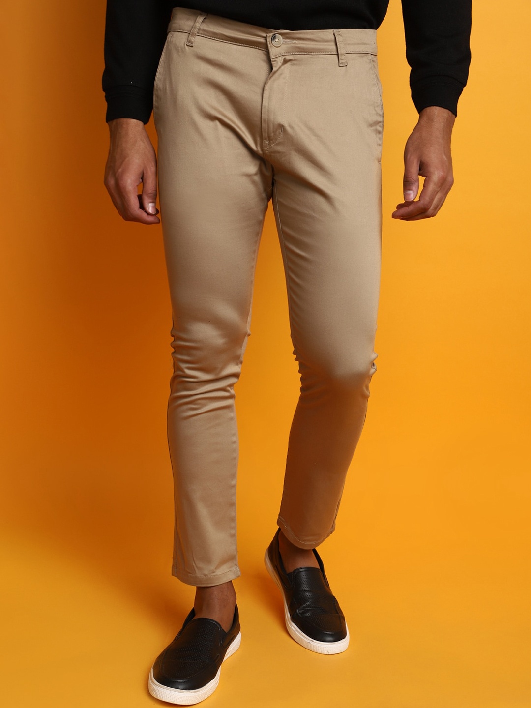 

V-Mart Men Mid-Rise Satin Chinos Trouser, Brown