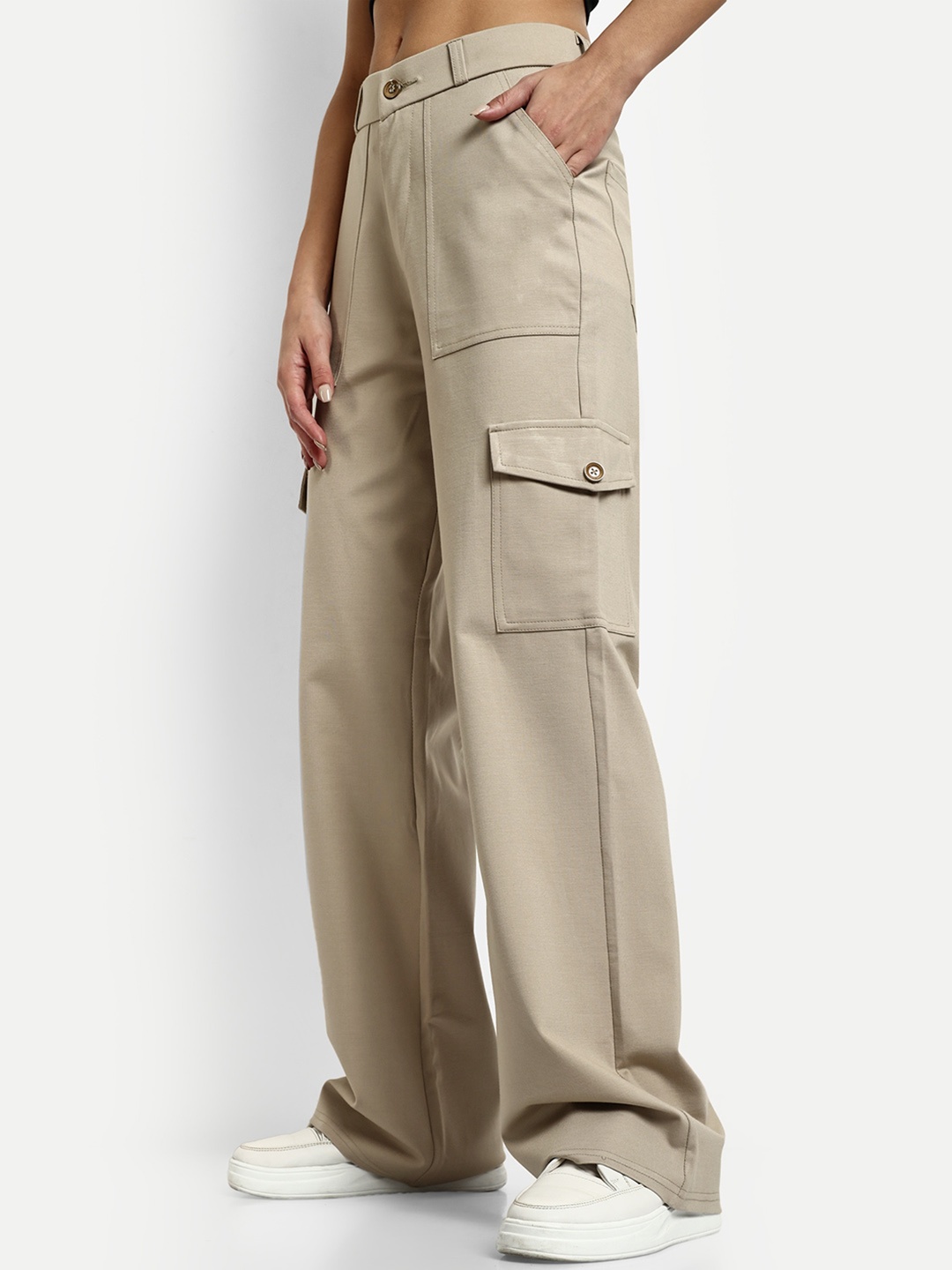 

Next One Women Smart Straight Fit High-Rise Easy Wash Cargos, Beige