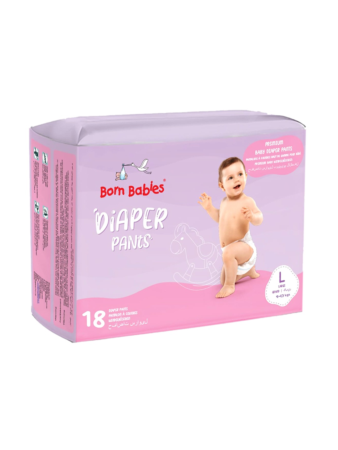 

Born Babies Baby Diaper Pants Three Layer Leakage Protection High Absorb L - 18 Pieces, White