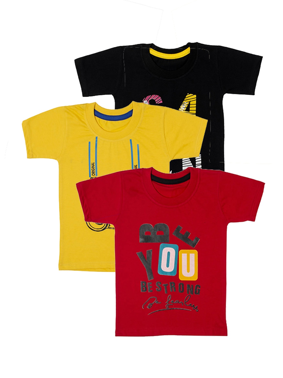 

BAESD Kids Pack Of 3 Printed Round Neck T-Shirt, Black