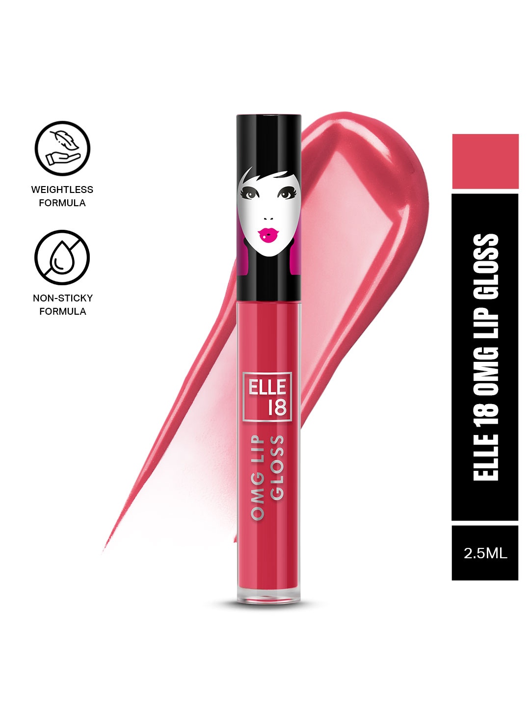 

ELLE 18 Lightweight OMG Lip Gloss with Jojoba Oil & Olive Oil 2.5 ml - Peachy Pie, Pink