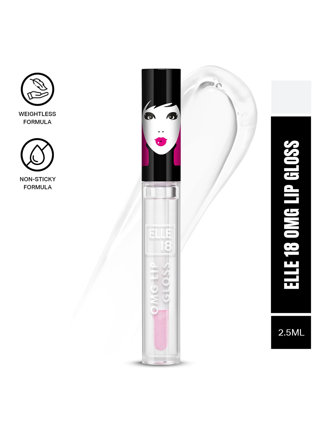 

ELLE 18 Lightweight OMG Lip Gloss with Jojoba Oil & Olive Oil 2.5 ml - Truth or Bare, Transparent