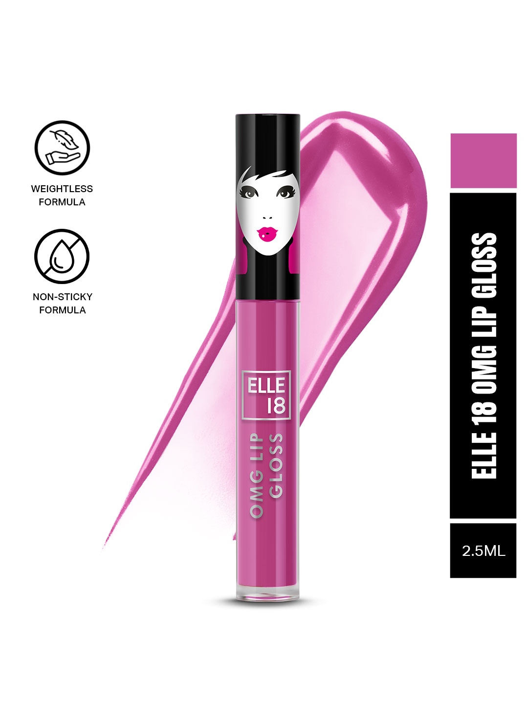 

ELLE 18 Lightweight OMG Lip Gloss with Jojoba Oil & Olive Oil 2.5 ml - Pink-a-licious