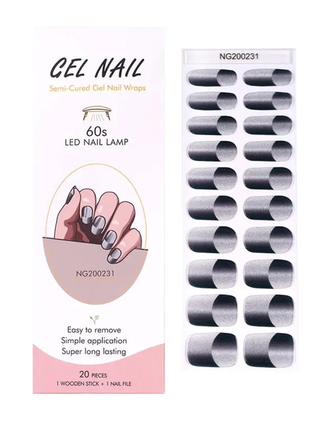 

FEELHIGH 20Pcs Semi Cured Gel Nail Polish Strips - NG200231, Black