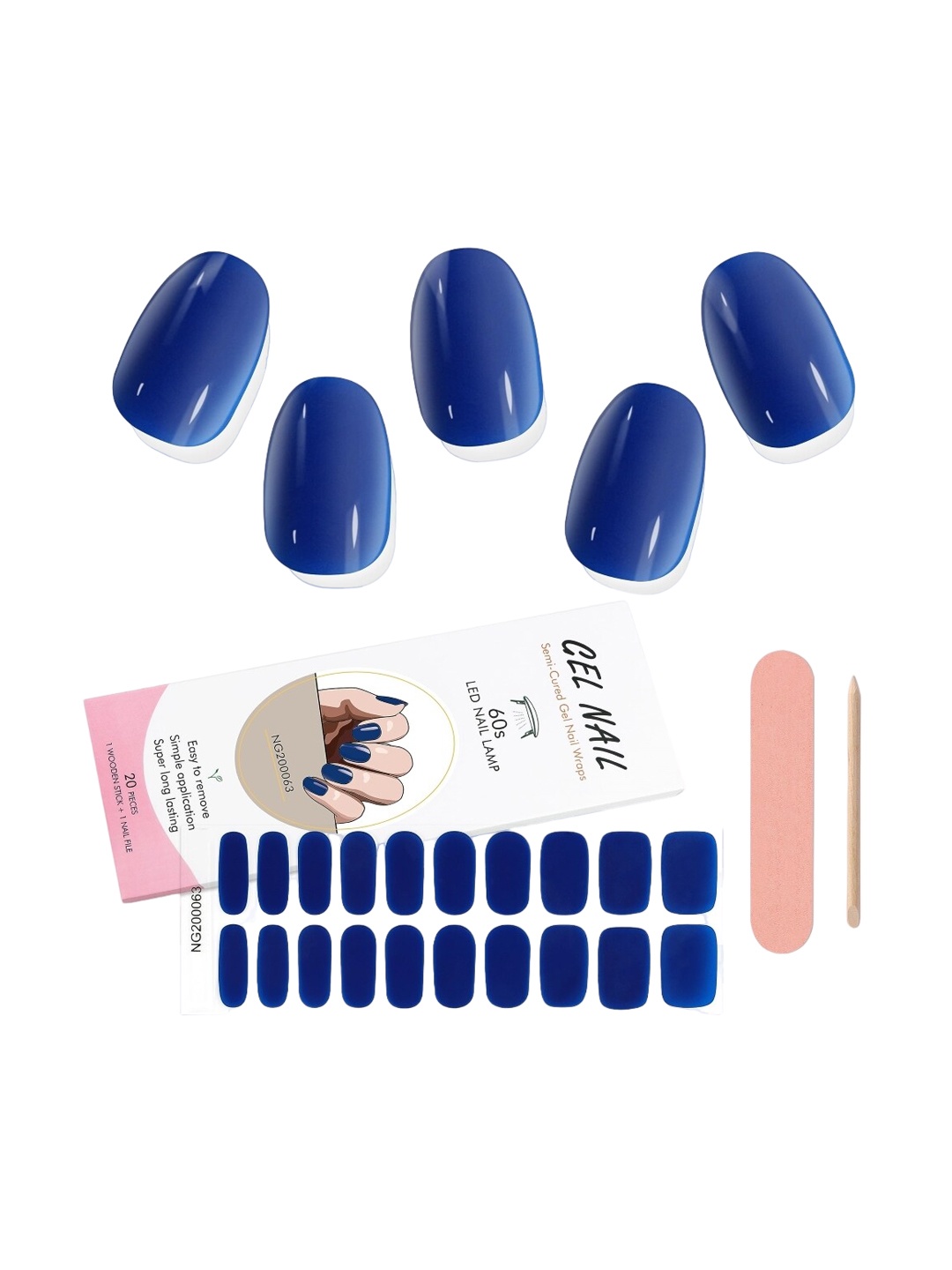 

FEELHIGH 20Pcs Semi Cured Gel Nail Polish Strips - Royal Blue 63