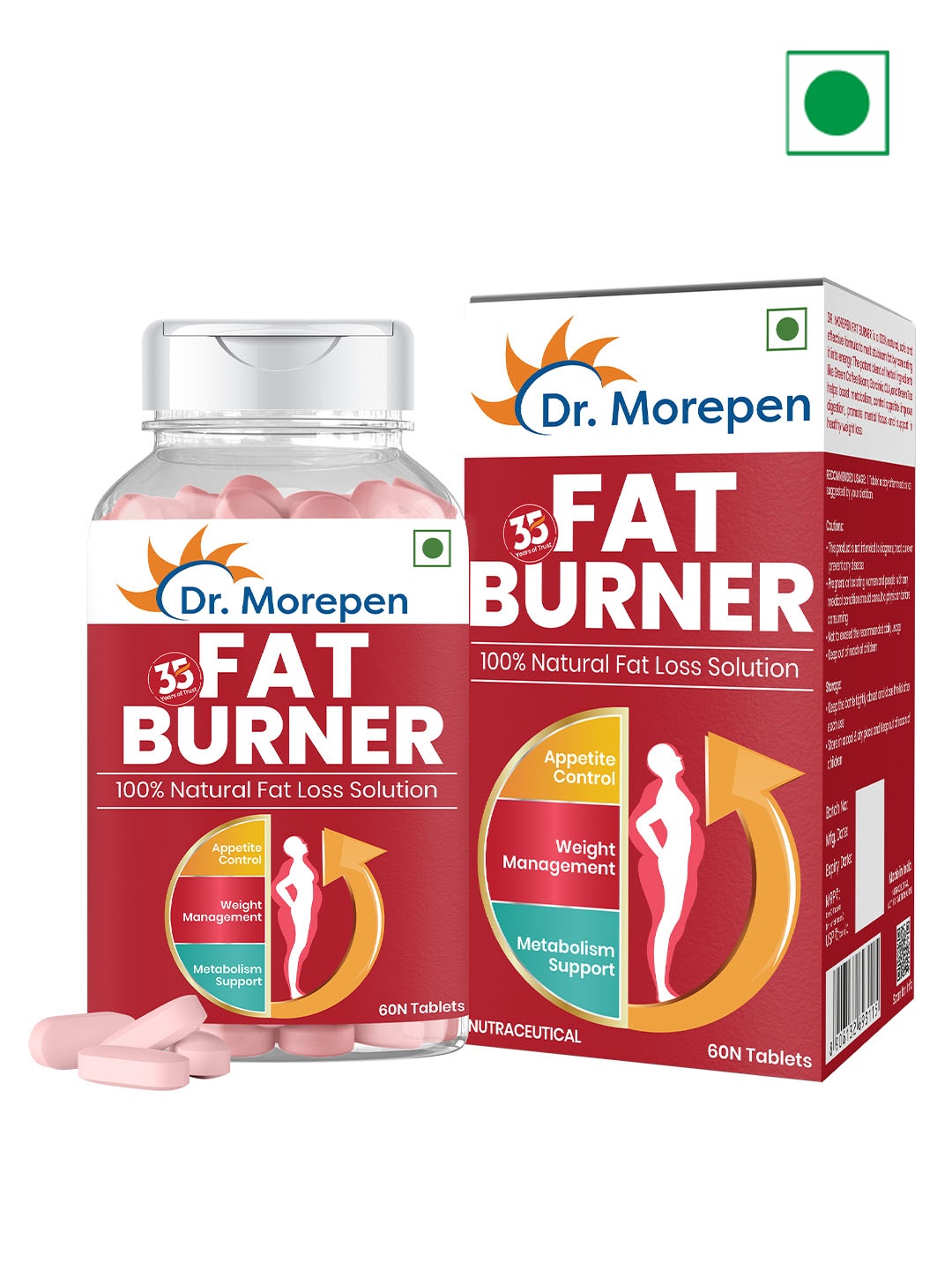 

Dr. Morepen 100% Natural Fat Loss Solution Fat Burner Tablets - 60 Tablets, Red