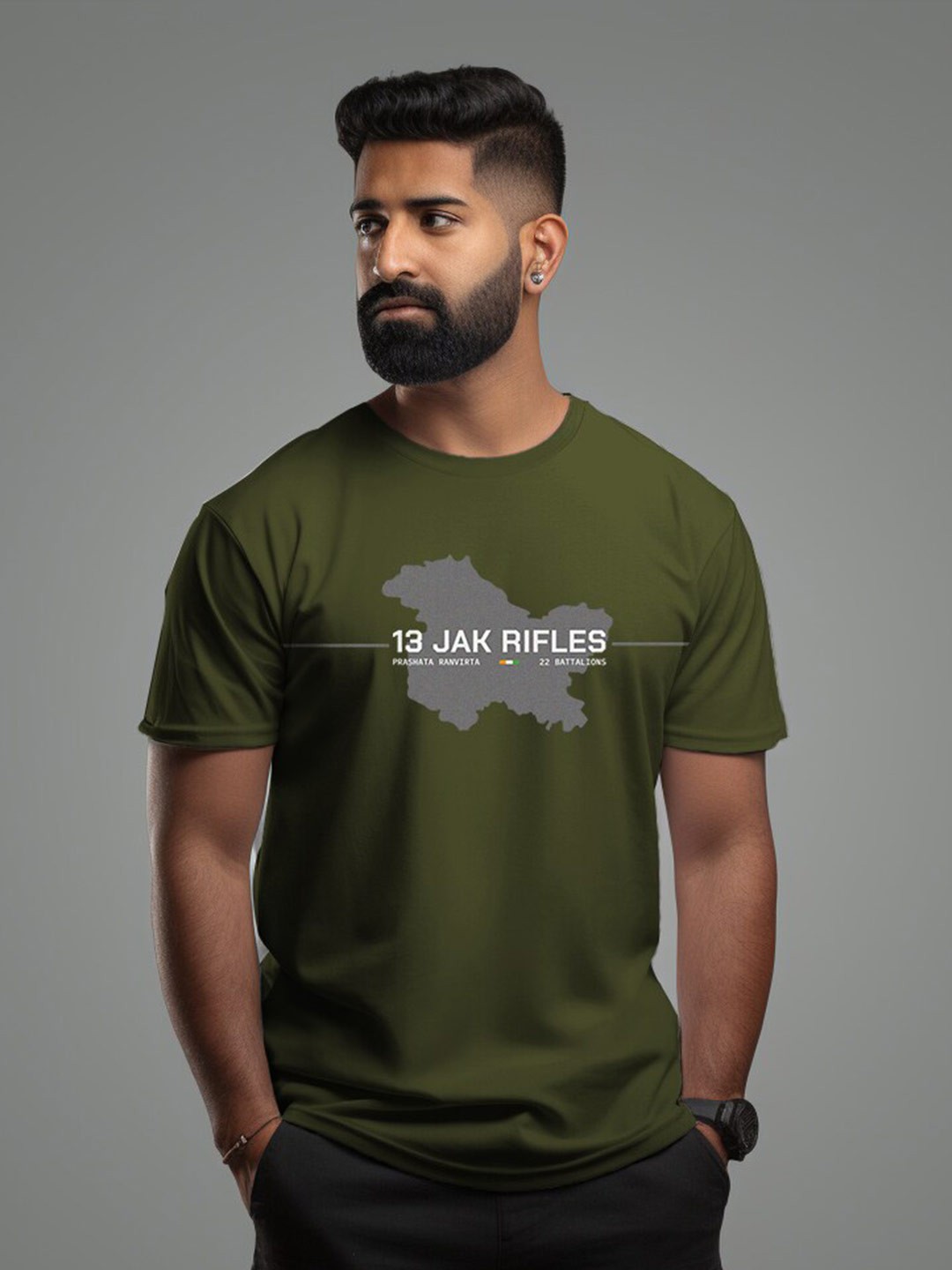 

Aero Armour Typography Printed Pure Cotton T-shirt, Olive